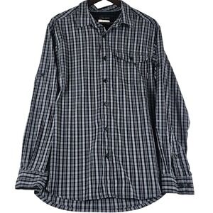 Columbia Mens Black White Plaid Long Sleeve Button Down Shirt Roll Tab Size M